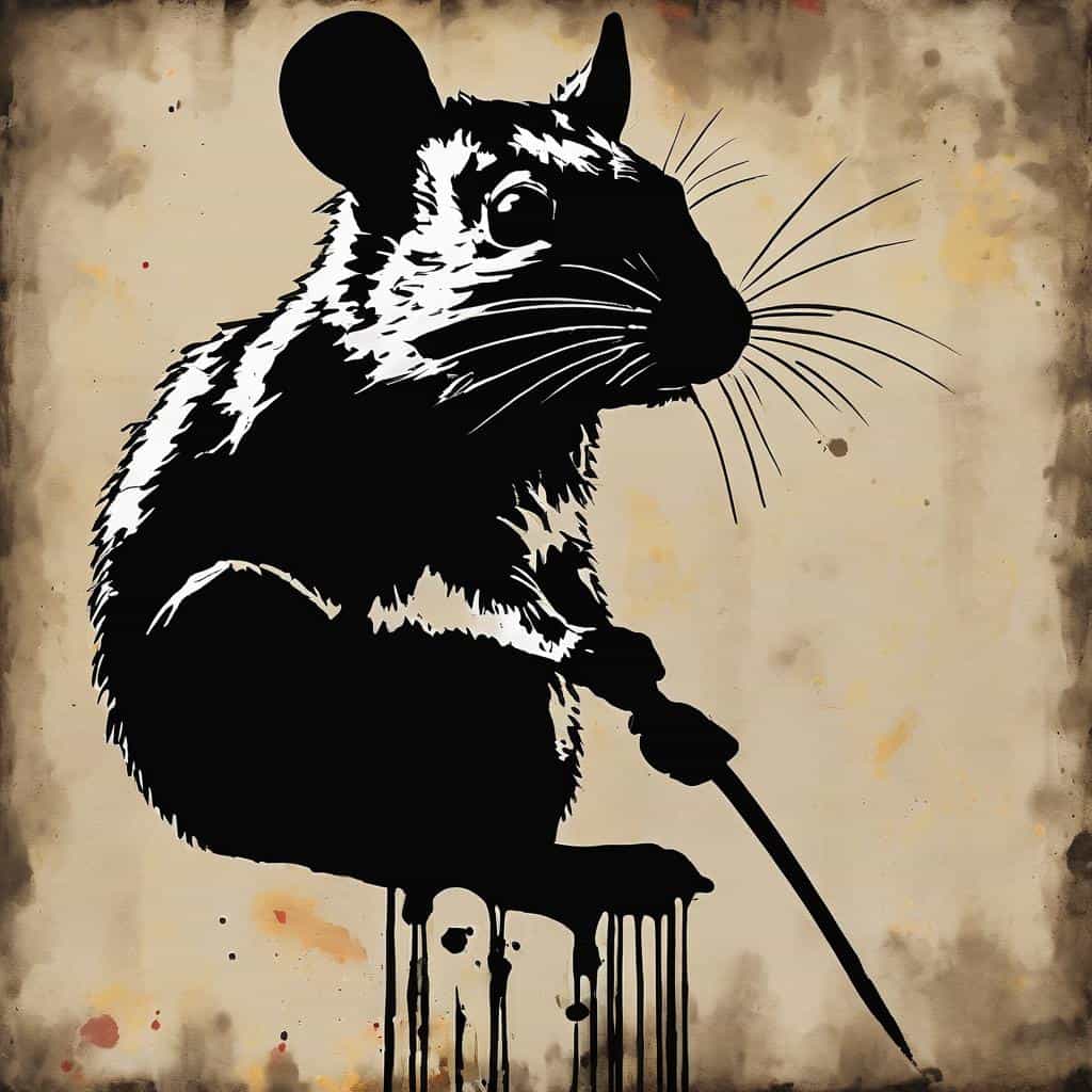 Ποντικός σε street art graffiti με στυλ ραφινάρισμα και οράματα ζωγραφικής, δημιουργικότητα, δρόμος, τέχνη, σύγχρονη τέχνη, και πολιτισμός.