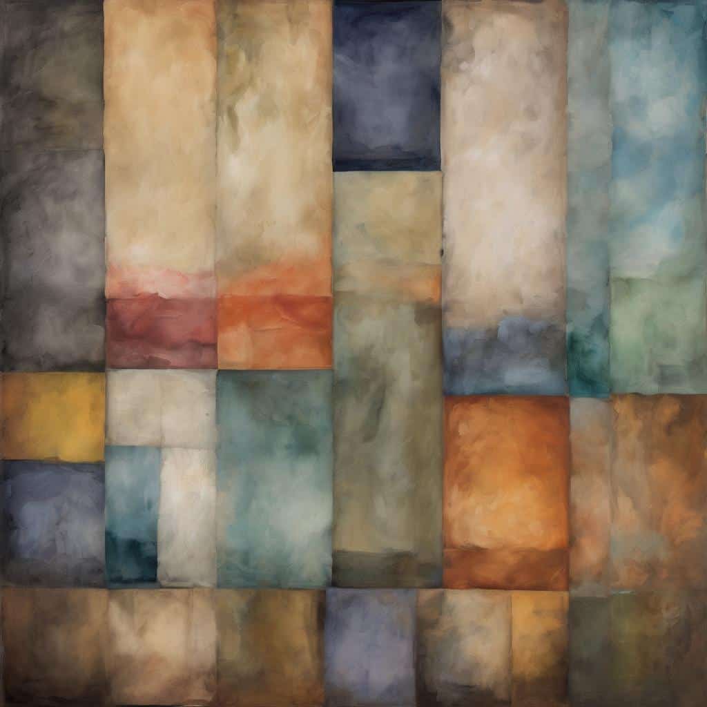 Ζωγραφική ρομαντικών καλλιτεχνών με αφηρημένα χρώματα και σχήματα, εμπνευσμένη από οράματα και εικαστικές ιδέες.